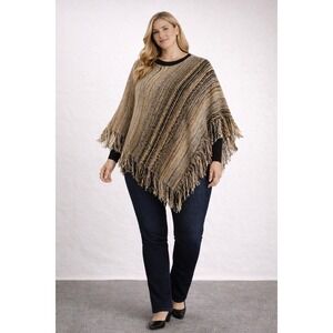 Coco Carmen Women's One Size Poncho Shawl Wrap Fringe Beautiful Tones